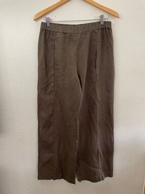 Mila Brown Relaxed 100% Linen wide legs pocket Pants S 29x40
